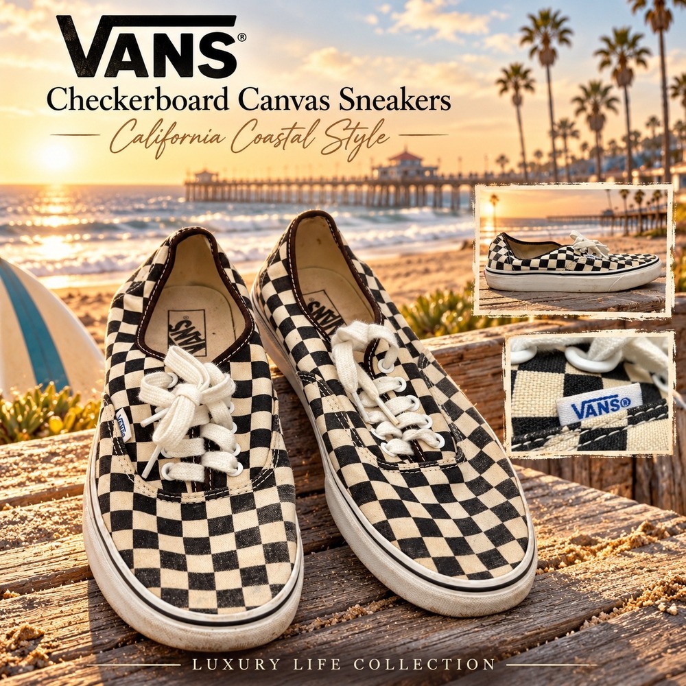 Vans Authentic Checkerboard Black Cream Low Top Skate Shoes Mens 10 Womens 11.5